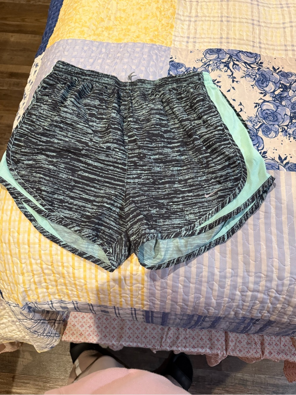Nike Women's Black & Teal Space-Dye Athletic Shorts